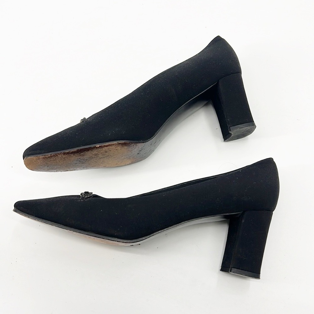 Stuart Weitzman Black Fabric Rhinestone Detail block heel size 9.5 Vintage - Picture 5 of 14